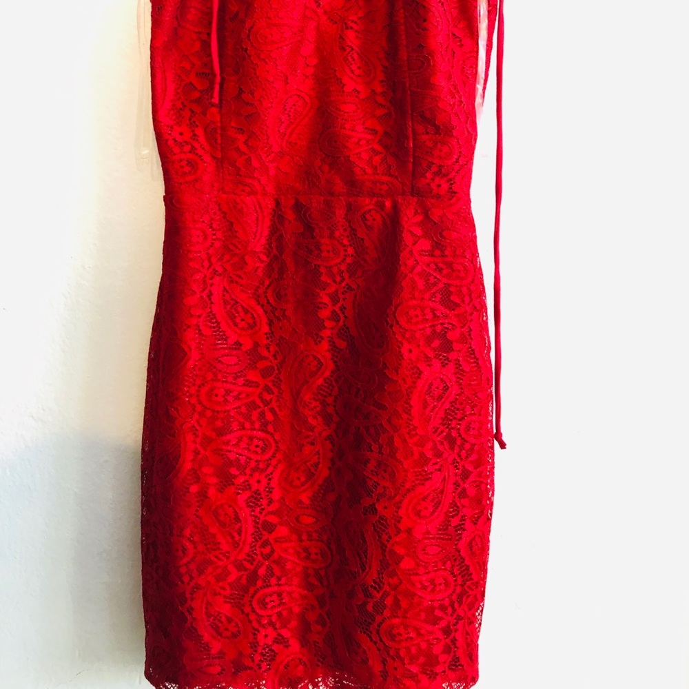 Charlotte Russe Lace Bodycon Red Dress - Picture 4 of 5